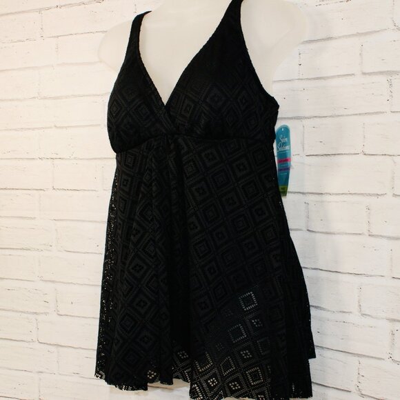 Swim Solutions Fly Away Black Slimming Crochet One Piece Swimsuit Size 12 NWT - Picture 3 of 9